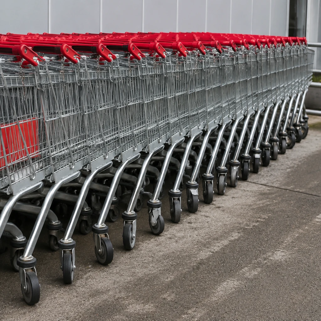 Aplicaciones retail y oficina: carros de supermercado, expositores y mobiliario con ruedas